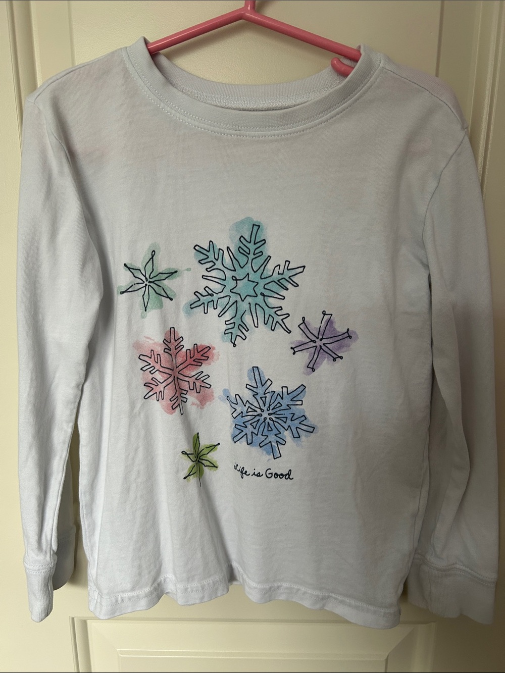 Life Is Good White Long-Sleeve Tee with Colorful Snowflakes